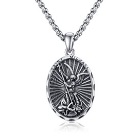 VENACOLY St Michael Archangel Sterling Silver Pendant Catholic Patron Saint Protection Necklace for Men Women, Sterling Silver