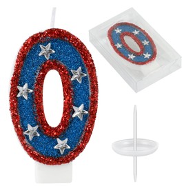Birthday Number Candles Red Blue Sequin Number 0 Candle American Flag Perfect for Independence Day and Captain America Party Supplies (Number 0)