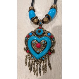 Handmade Colorful Heart Necklace with Gold Tone Metal Accents  (1 pc)