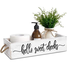 PZJIEAN Funny 2 Sides Hello Sweet Cheeks White Bathroom Box Toilet Paper Bathroom Decor Box with Handle, Farmhouse Bathroom Decor Box for Toilet Paper, Back of Toilet Organizer
