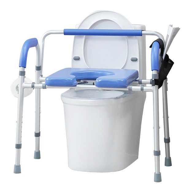 ELENKER Heavy Duty Raised Toilet Seat with Armrests and Padded Seat, Elevated Toilet Seat Riser, Medical Bedside Commode Chair for Elderly and Disabled