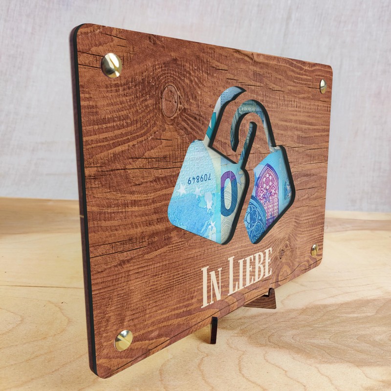 Liebesschloss - XL Geldgeschenk aus Holz inkl. Ständer | Liebe