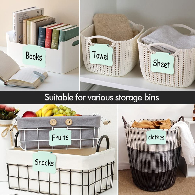 12PCS Basket Labels Clip On for Storage Bins, Removable &