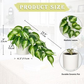 Hollyone Artificial Plants Potted Fake Plants in White Ceramic Pot Faux Pothos Plants Indoor for Home Living Room Shelf Office Aesthetic Decor