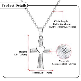 Aroncent Womens Crystal Cross Necklace: Cubic Zirconia Heart Cross Pendant - Religious Jewelry Gift 18" Chain Silver