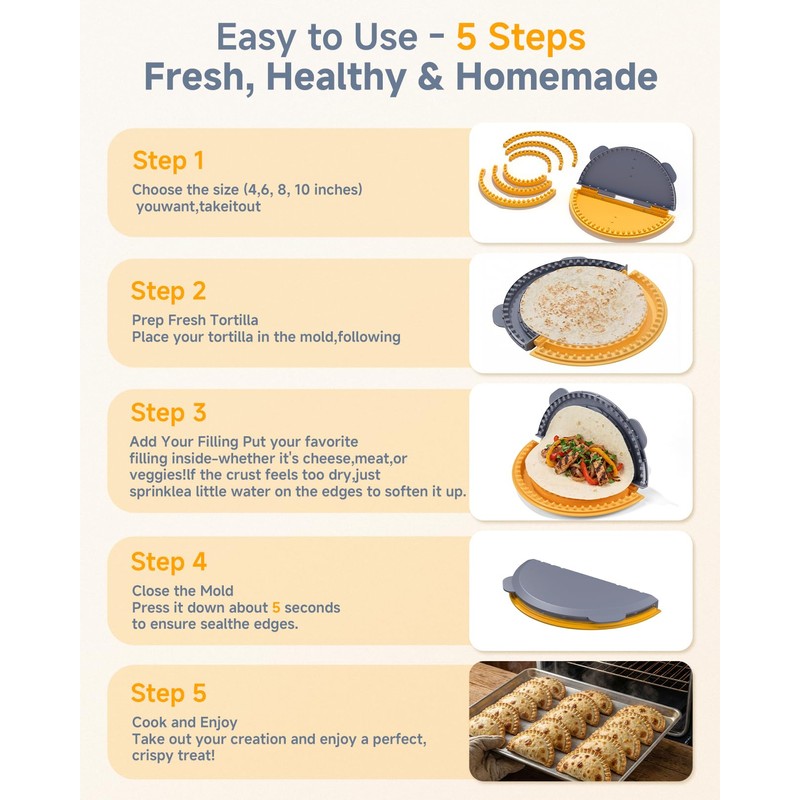 4-in-1 Tortilla Sealer Press, Tortilla Crimper Maker for 4”, 6”,