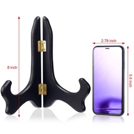 JUNRU 2 Packs Black Wooden Display Stand Plate Holder Easels (8 Inch) Wooden Easels Plate Display Stands Picture Frame Stand Holder