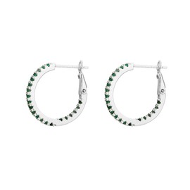 18K White Gold Plated Silver Hoop Earring With 0.72 Carat Total Weight Lab Grown Emerald (Green Color, Round Brilliant Shape, VS Clarity) Earring For Women, Gift For Her Jewelry For Women