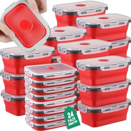 Suclain 24 Pcs Collapsible Food Storage Containers with Air Vent and Airtight Lid 17 oz Christmas Stacking Silicone Food Storage Containers for Camping Microwave(Red)