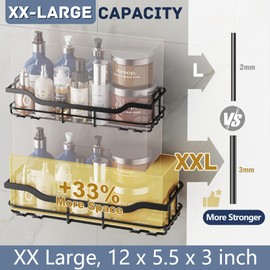 OMAIRA 3-Pack Shower Caddy with Soap Holder, Adhesive Rustproof No-drill Strudy Loading Inside Shower Organizer Shelves Rack Storage Bathroom Organization for Smooth Wall Glass Tile, Black (X-Large)