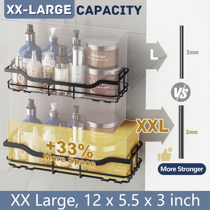 OMAIRA 3-Pack Shower Caddy with Soap Holder, Adhesive Rustproof No-drill