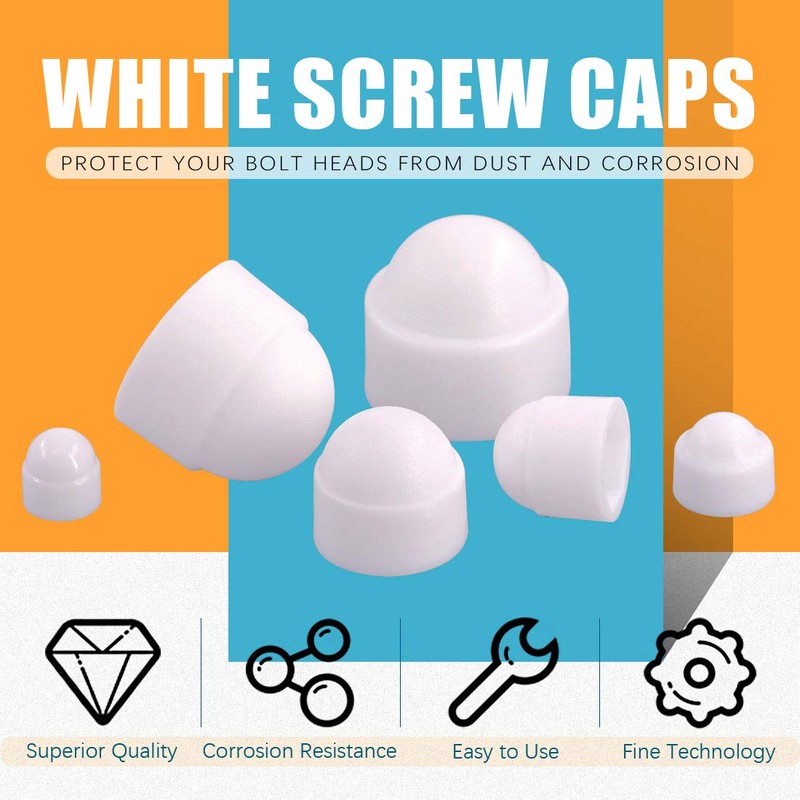 Glarks 160Pcs White Bolt Covers Screw Caps Assortment Kit, M4