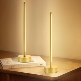 KARTOOSH Cordless LED Table Lamp Set of Two, Battery Operated Portable Desk Lamp,Dimmable/3 Color/Memory Function,Modern Rechargeable Table Light for Living Room,Bedroom,Bedside,Gold