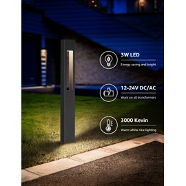 SUNVIE 3W Low Voltage Pathway Lights 3000K LED Landscape Lighting Wired 12V Waterproof Landscape Path Lights Low Voltage Landscape Lights for Yard Walkway Garden Backyard ETL Listed Cord, 2 Pack