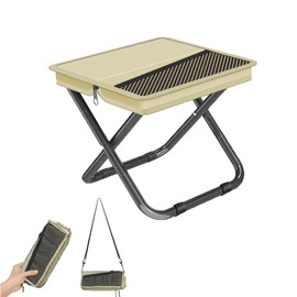 JollyJungleWave Portable Folding Stool-Handbag-Style Ultralight Camping Chair with Double Storage Pockets, 3Layer 600D Oxford Cloth, Heavy-Duty Carbon Steel Frame for Outdoor Fishing (Khaki, M)