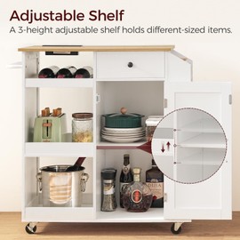 MAHANCRIS Kitchen Island with Power Outlet, Kitchen Storage Island with Drawer, Rolling Kitchen Cart on Wheels, Spice Rack, Towel Rack, Wine Rack, for Dining Room, White and Natural KINW122E01N1