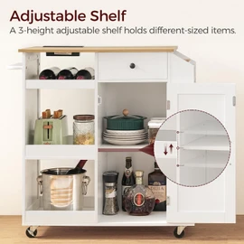 MAHANCRIS Kitchen Island with Power Outlet, Kitchen Storage Island with Drawer, Rolling Kitchen Cart on Wheels, Spice Rack, Towel Rack, Wine Rack, for Dining Room, White and Natural KINW122E01N1