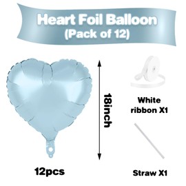 Baby Blue Heart Ballloons,18 Inch Pastel Blue Foil Love Heart Shaped Balloons for Light Blue Birthday Party Wedding Engagement Anniversary Baby Shower Valentines Day Decorations