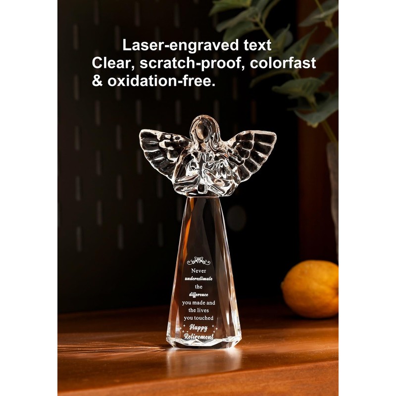 CNCRMEM Retirement Gift for Woman Engraved Crystal Angel