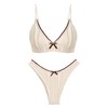 seamoly Trendy Bikini Set V Neck Ribbed Texture Lace Trim