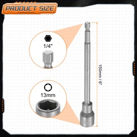 HARFINGTON 3pcs Nut Driver Drill Bit 13mm Metric Impact Socket 1/4" Hex Shank 6" (150mm) Extra Long Magnetic 6-Point Sockets Quick-Change CR-V Steel Bolt Setter for Power Drill Drivers