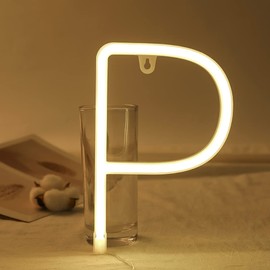 SplendShop LED Neon Letters Sign Wall Decorative Neon Lights Alphabet Marquee Letter A to Z & 0 to 9 (Warm White - P)