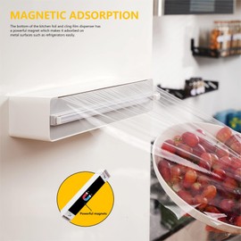 Quasziwa Magnetic Cling Film Dispenser with Cutter - Improves Foil Cutter, Practical Aluminium Foil Dispenser Drawer for Kitchen, Plastic Foil Dispenser with 100 m Cling Film, White