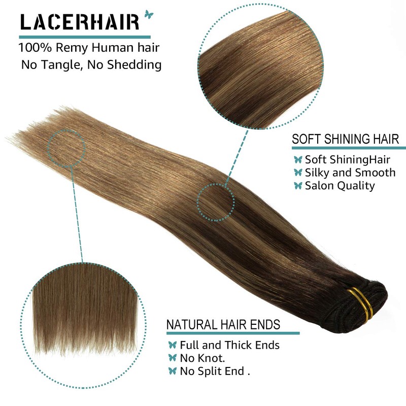 Lacer Dark Brown Roots Clip in Hair Extensions Human Hair