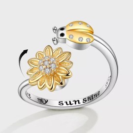 Perimade Sunflower Bug Anxiety Fidget Spinner Ring in Sterling Silver