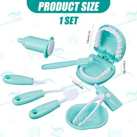 Satiskid Dental Early Education Brushing Toys, 9 Piece Children's Oral Dental Medical Toys Set, Cartoon Tooth Brushing Model, Preschool Education Toy, Dentist Play Toy Set for Girls Boys (Green)