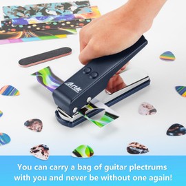 Guitar Pick Punch Kit gift- Artat DIY Guitar Pick Maker, Includes 6 pick strips and a pick file, Leather Key Chain Pick Holder,Easy use unique Gift for Guitar Lovers
