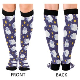 Star Sheep Goodnight Compression Socks for Women Sock Men Knee High Stockings Unisex Sock Warm Comfort for Running Athletic Hiking Cycling Travel