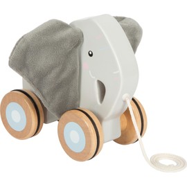 small foot Pull-along animal elephant with crinkle ears made of wood, pull-along toy with rubberised wheels, promotes motor skills and learning to walk, for children from 1 year, 12624
