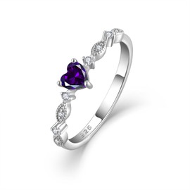 Veshon 925 Sterling Silver Heart Amethyst Ring, Cubic Zirconia Stackable Birthstone Engagement Promise Bands Rings Valentine's Day Jewelry Gift for Women Wife Girlfriend, Size 5