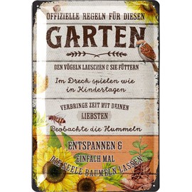 LANOLU Retro Tin Sign Garden Rules Sign - Tin Signs Garden with Sayings - Nostalgic Decoration as Gardener Gifts - Retro Decoration Vintage Metal Sign Garden in Wood Look 20 x 30 cm