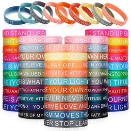 AGFELO 60 Pcs Inspirational Silicone Wristbands Bulk, Colored Motivational Quote Rubber Bracelets, Unisex WristBands for Student Teacher Office Prizes Back to School Party Favor Supplies