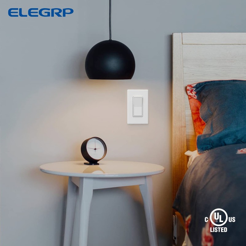 ELEGRP Matte White Single Pole Decorator Light Switch, 15Amp, 120-277V,