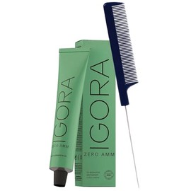 Igora Zero AMM 7-0 Medium Blonde Natural Hair Color | No Ammonia Permanent Color Creme Hair Dye 2.1 oz and M Hair Designs Pin Tail Comb (Bundle)