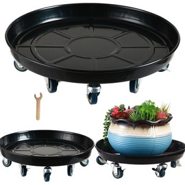 Planterhoma 3 Packs 20" Metal Plant Caddy with Wheels Extra-Large Rolling Plant Stand Heavy-Duty Plant Dolly with Casters Indoor Outdoor Wheeled Flower Pot Mover Rollers Garden Cart Trolley, Black