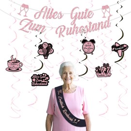 Jollyboom Retirement Decoration Woman, Rose Gold Happy Retirement Decoration Banner Finally Retired Sash Hanging Swirl for Women Happy Finally Free Farewell Party Retirement Party