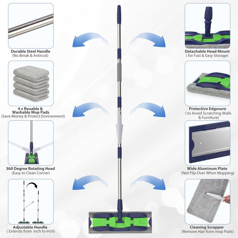 MEXERRIS Microfiber Mops for Hardwood Laminate Tile Floor Cleaning: Stainless