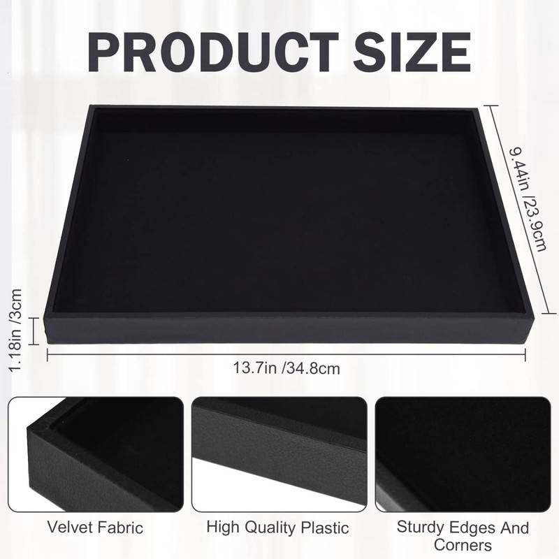 JETEHO Velvet Jewelry Tray for Drawers Black Jewelrys Display Tray