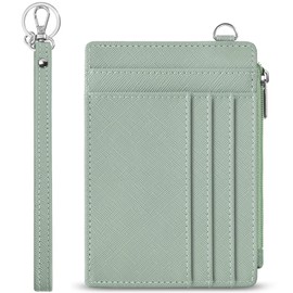 Hebterrka Credit Card Holder for Women, RFID Slim Wallet, Minimalist Wrist Bag with Key Ring and Zip