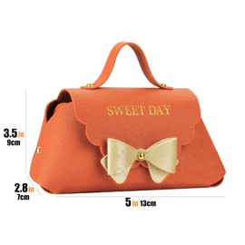 CAIRIAC Orange Favor Bags Bulk, PU Leather Gift with Handles, Party Favor with Bow for Birthday Wedding Bridesmaid Guest Return Gift Wrapping Supplies Goodie Bags (10pcs)