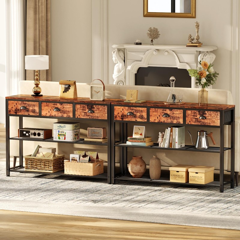 Furologee Entryway Table, 38'' Console Sofa Table with 3 Fabric