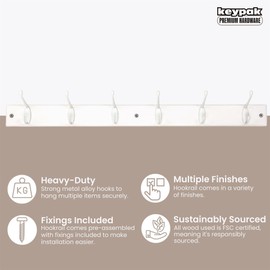 Keypak Coat Rack Wall Mounted White 6 Double Hooks - White Pine Rack - 69cm - Clothes Hanger for Hallway, Bedroom, Bathroom