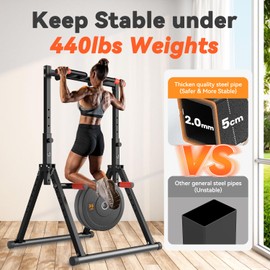 WATBKHE Power Tower Pull Up Dip Station Foldable, Pull Up Bar Station Adjustable, Multi-Function Home Gym, Strength Training Fitness Equipment