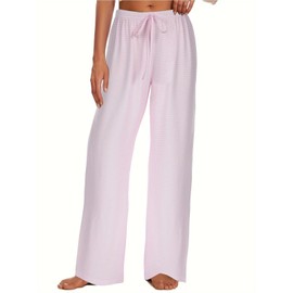 WEEKXING Women's Wide Leg Striped Pajama Pants Casual Elastic Waist Lounge Pants Stretch Sleepwear and Loungewear Pajama Bottoms Trousers(Pink Striped,L)