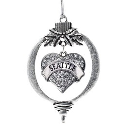 Inspired Silver - Seattle Charm Ornament - Silver Pave Heart Charm Holiday Ornaments with Cubic Zirconia Jewelry