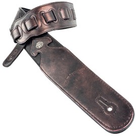 Walker & Williams LIP-19 Metallic Copper Brown Carved Leather Spade Cut Guitar Strap with Tooled Longhorn Steer And Texas Star For Acoustic, Electric, And Bass Guitars
